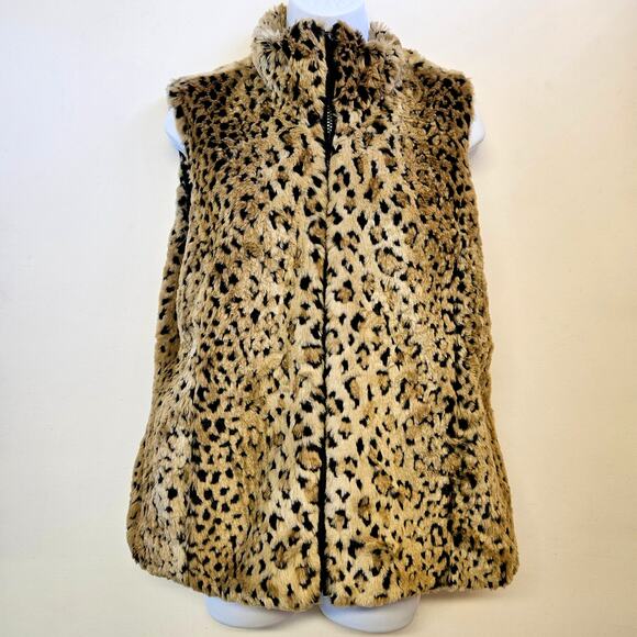 Full Tilt Jackets & Blazers - Kristen Blake Leopard Print Faux Fur Zip Up Reversible Vest Size M Mob Wife